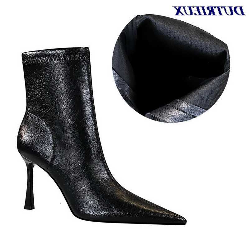 Leather Autumn 2024 Winter Soft Boots Pointed Toe Thin Heels Boots Zipper Women Ankle Boots Shoes D260917