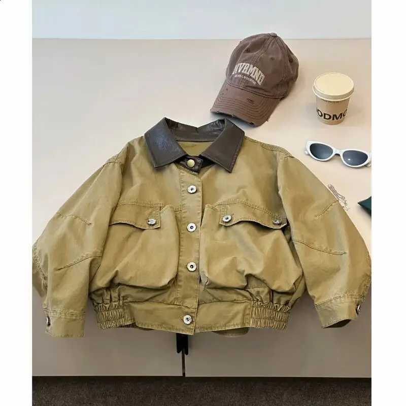 Boys' Jacket 90-150cm Spring and Autumn Children's Loose Collar Western Style Jacket Retro Distressed Big Pocket CoatT260916