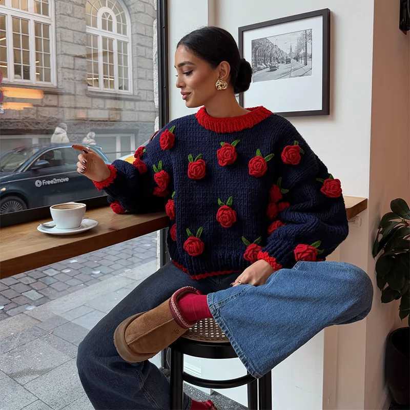Cute Trendy Knit Sweaters 3d Rose Loose Stylish Chic Casual Lady Pullovers Fall Trendy Designer Women Daily Street Outfits X260916