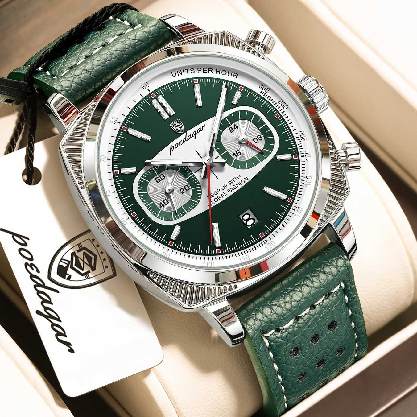POEDAGAR Top Fashion Men Clock Luminous Waterproof Date Chronograph Man Wristwatch Leather Sport Quartz Men's Watches Reloj MaleT260916