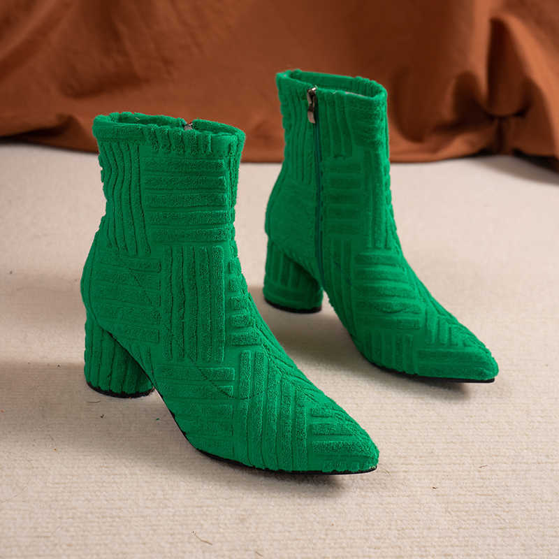 2024 New Women's Pointed High Heel Short Boots fa1able Suede Coarse Heel Short Leg Boots Pointed to Look Thinner D260917