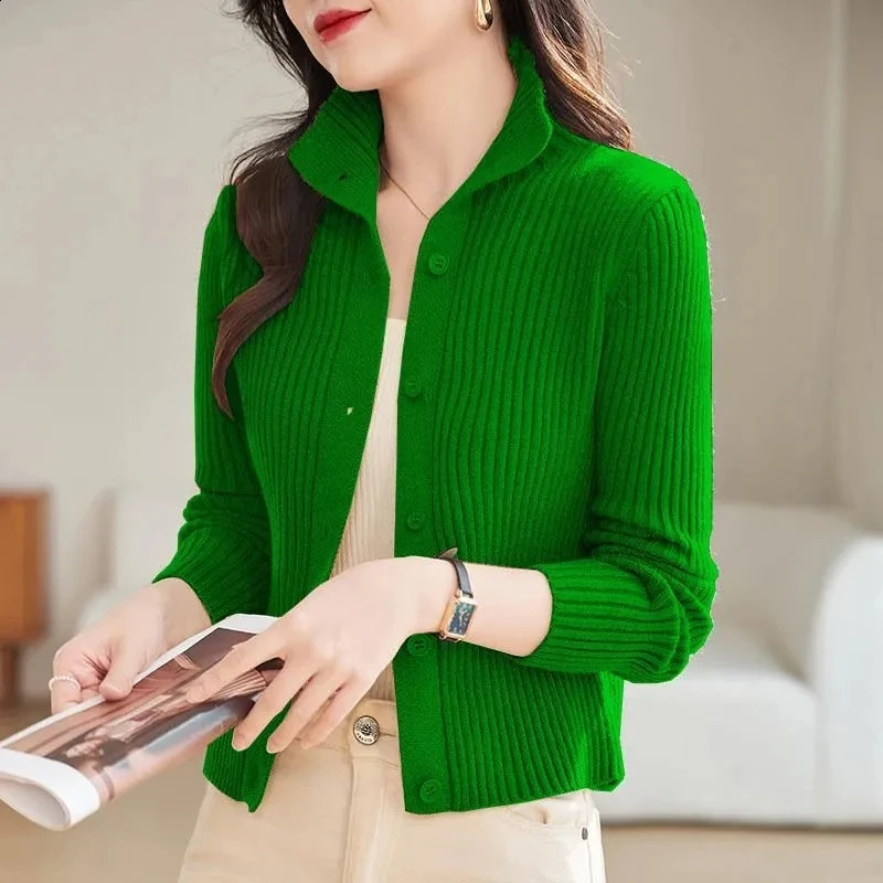 Knitted Cardigan Jacket Women Clothing Spring Winter 2026 Style Half High Collar Outerwear Sweater Female Casual Ladies Tops 260917
