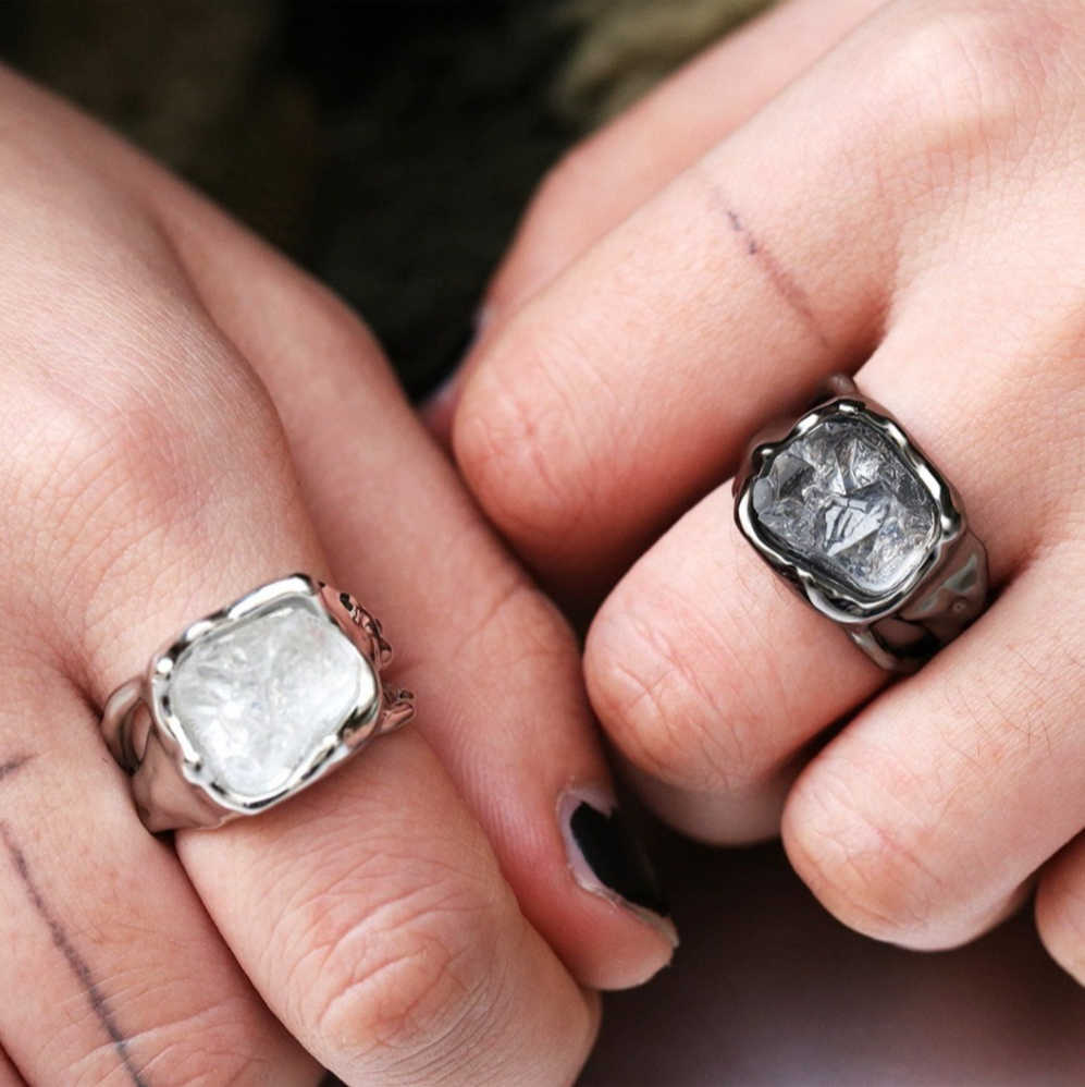 Diamond Big Rings Mens Ring Jewelry Irregular Stone Solitaire Ring Black Silver Wedding Rings For Party S2609168AIE