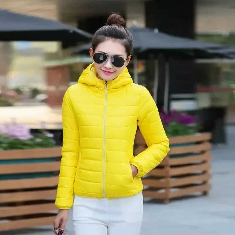 Quilted Jackets for Padded Women Lightweight Puffer Woman Coat Hoodie Short Yellow Thick Padding Feather Cropped Cute Modern Hot H260917