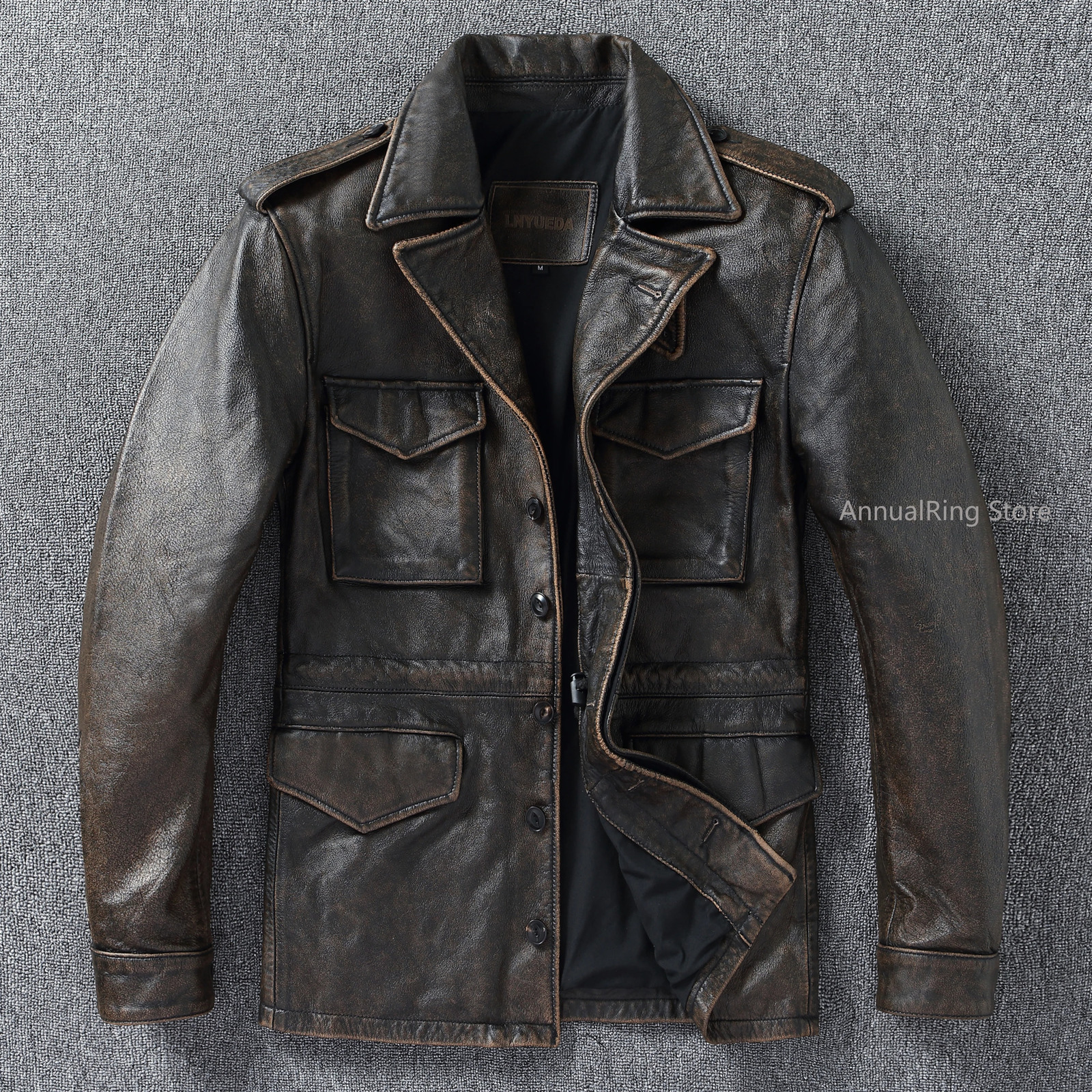 Classic M43 Trench Coat Cowhide Military Genuine Leather Jacket Medium and Long Multi-pocket Mens Vintage Leather Jacket260916