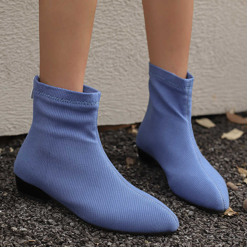 Green Pink Ankle Boots for Women Spring Shoes Autumn Comfortable Socks Short Boot Low Heels Footwear Shoes Ladies Large Size 48 D260917