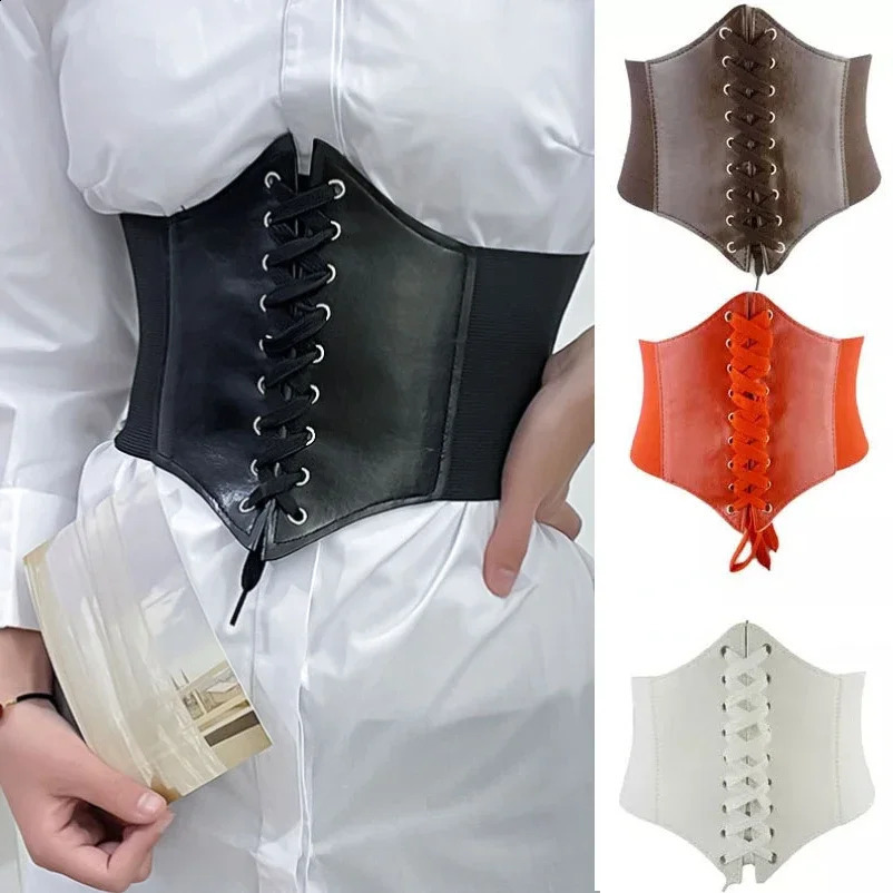 Women Elastic Wide Corset Belts Faux Leather Slimming Shaping Girdle Belt Tight High Waist Versatile for Daily Bustier Corsets260915