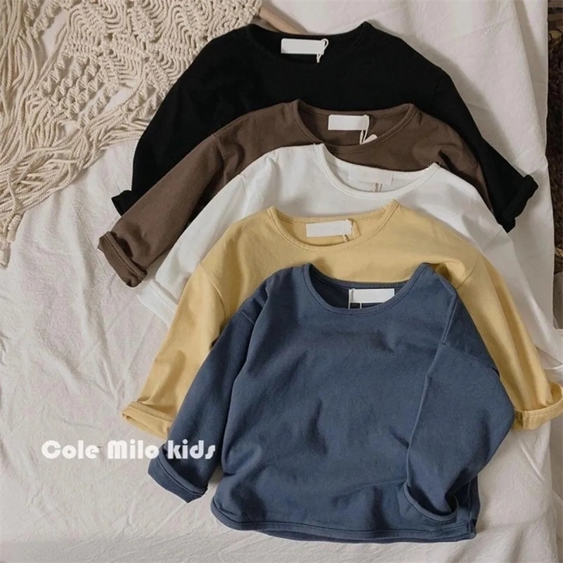 Autumn Winter Boy Girl Children Solid Long Sleeves Bottoming Shirt Kid Loose T-shirt Retro Baby Cotton Tops Toddler Casual Tees260827ww