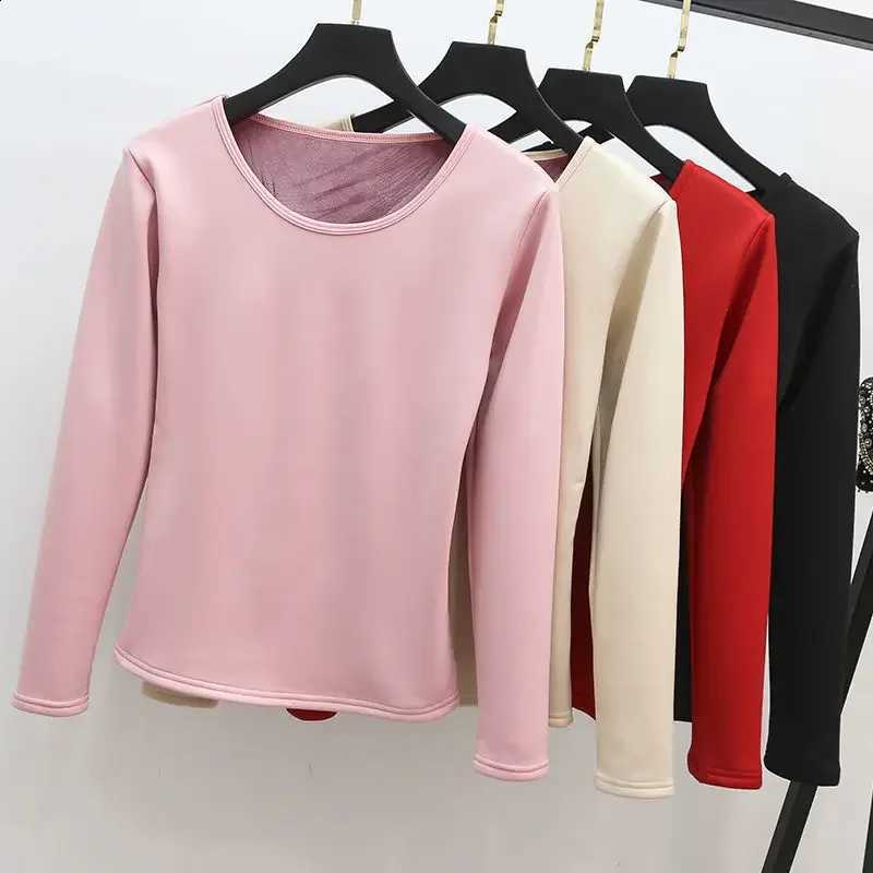 2024 Plus Velvet Tops Padded Round Neck T-shirt Women Winter New Thermal Underwear Constant Temperature Bottoming Shirt H260916