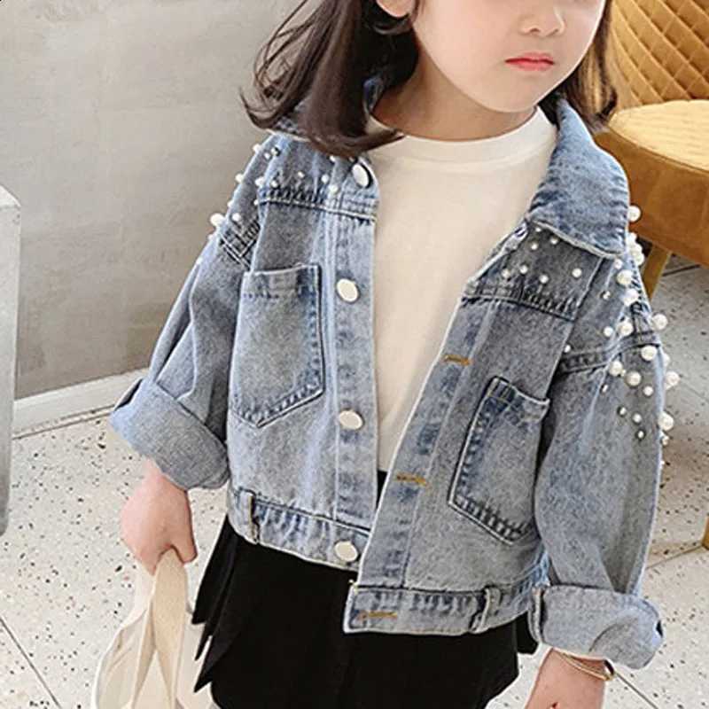 And Autumn Spring Girls Denim Jacket 2024 Korean Fall New Loose Long Sleeve Sweet Pearl Lapel Top Button Cardigan JacketT260916