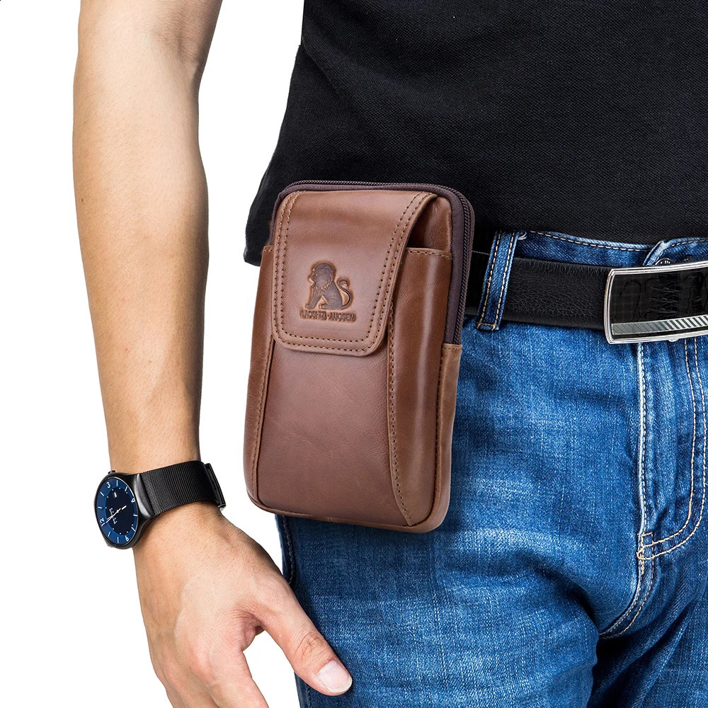 Top Layer Cowhide Men's Belt Bag for Casual Outdoor Mobile Phone Genuine Leather Waist 260917
