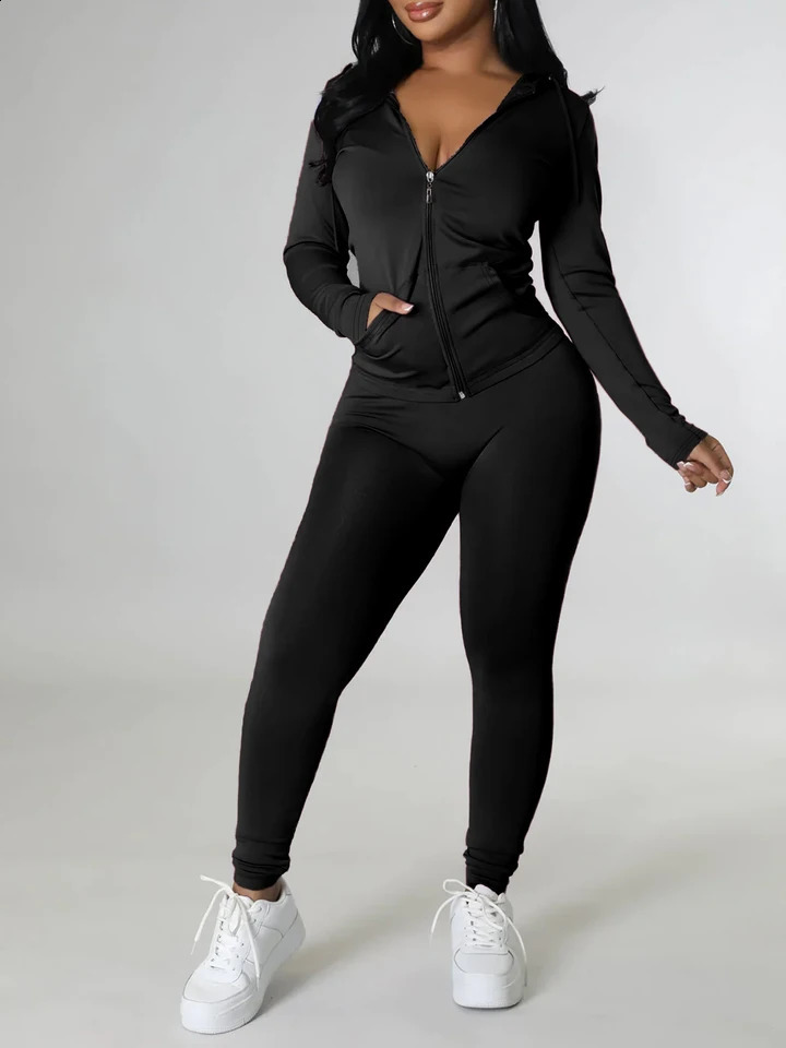 Lightweight Breathable Solid Color Curvy Streetwear Suit Zip Hoodie Tracksuit Matched With Joggers Comfortable 260917