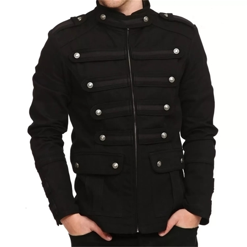 Men Black Gothic Steampunk Vintage Military Guard Uniform Band Jacket 260915