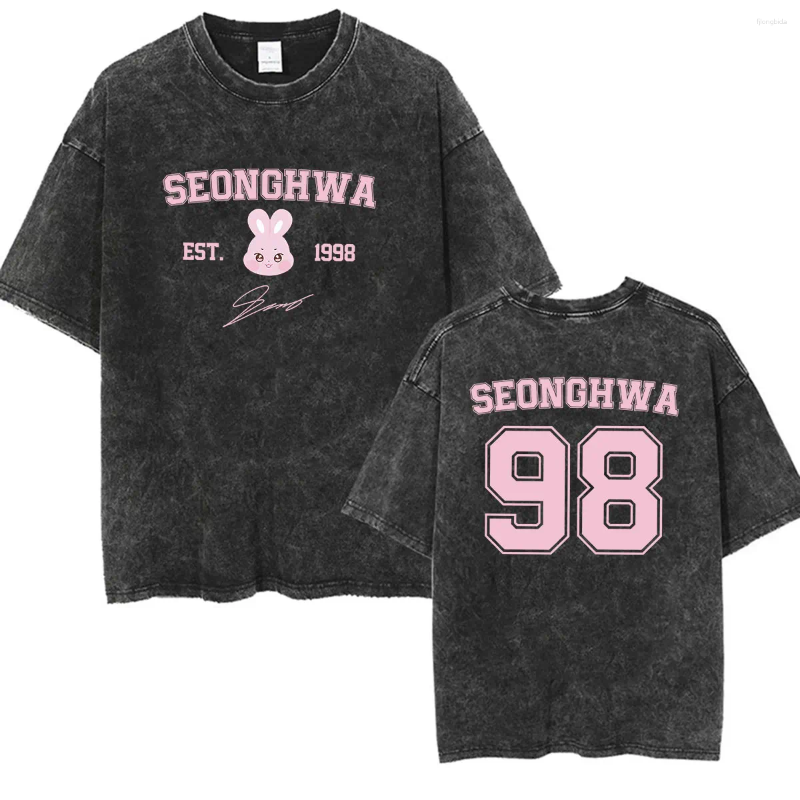 Men's T Shirts Kpop Ateez Seonghwa In Your Fantasy 99 Vintage Washed Men Women Summer Aesthetic Fashion Oversized T-shirt