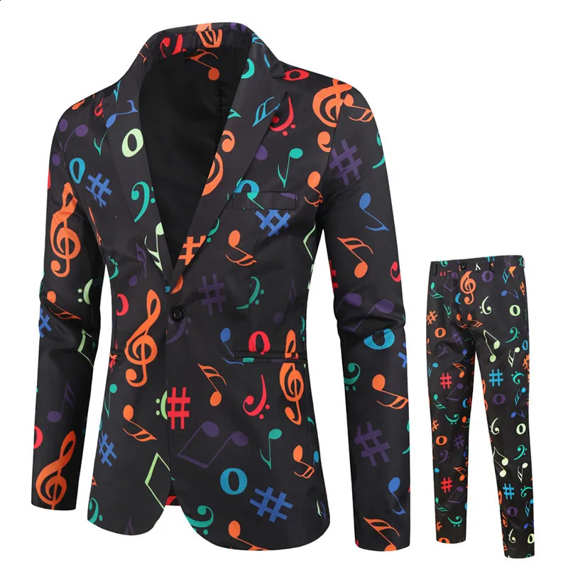 Red Printed Twopiece Mens Christmas Suit Jacket Pants Stylish Male Blazer Coat with Trousers Black Green Blue S4XL 260917