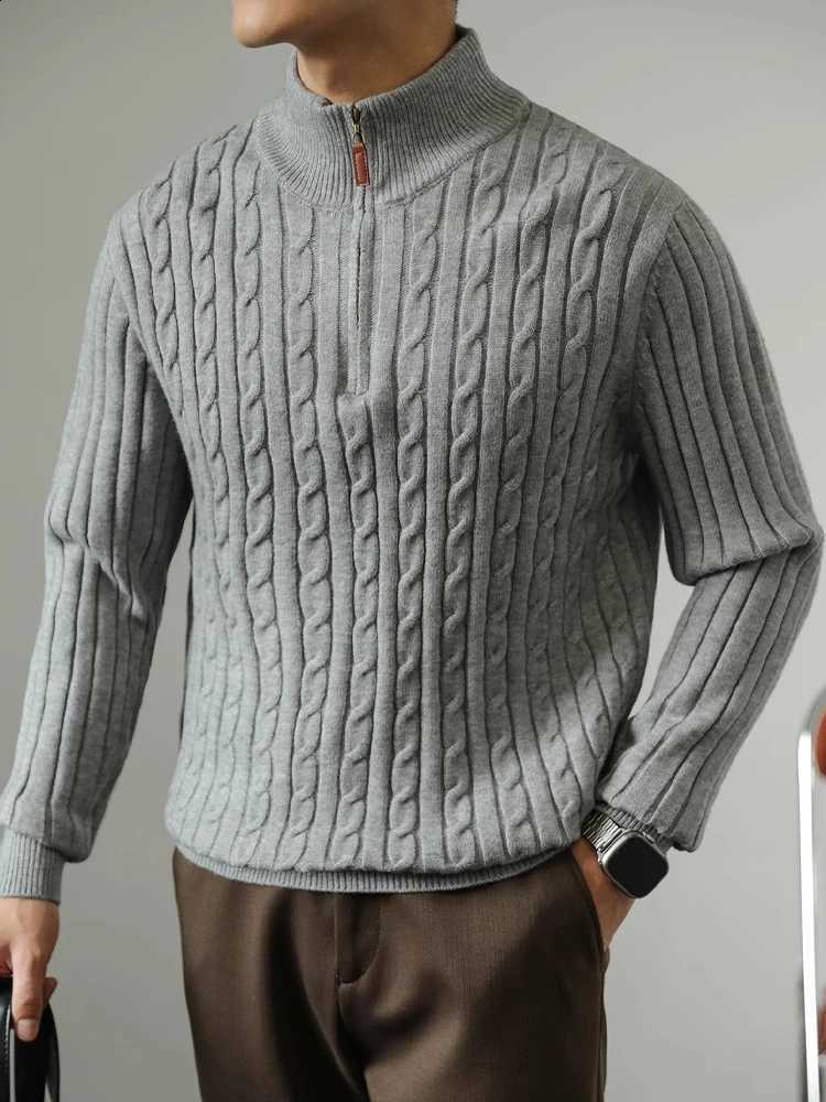 Cable Knit Sweater Autumn Men's Winter Half-Zip Pullover Jacquard Sweaters Korean Fashion Business Streetwear Knit Clothing J260916