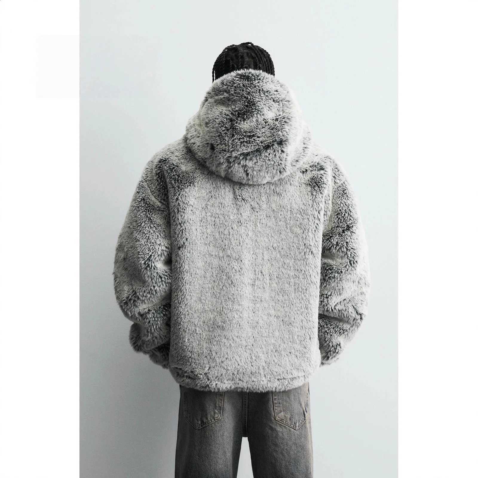 Overcoat Men's Fashion Faux Fur Winter Warm Hooded Windproof Fur Jacket Thick Thermal Parkas Outerwear For MaleW260915