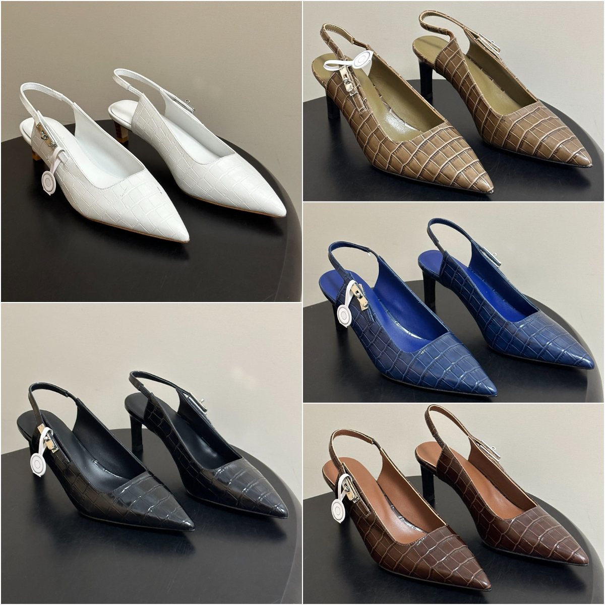 4/8cm Sandals designer heels sandale womens kitten heels sandals crocodile leather slingback heels pumps sexy pointed dinner shoes dress shoes 26ss