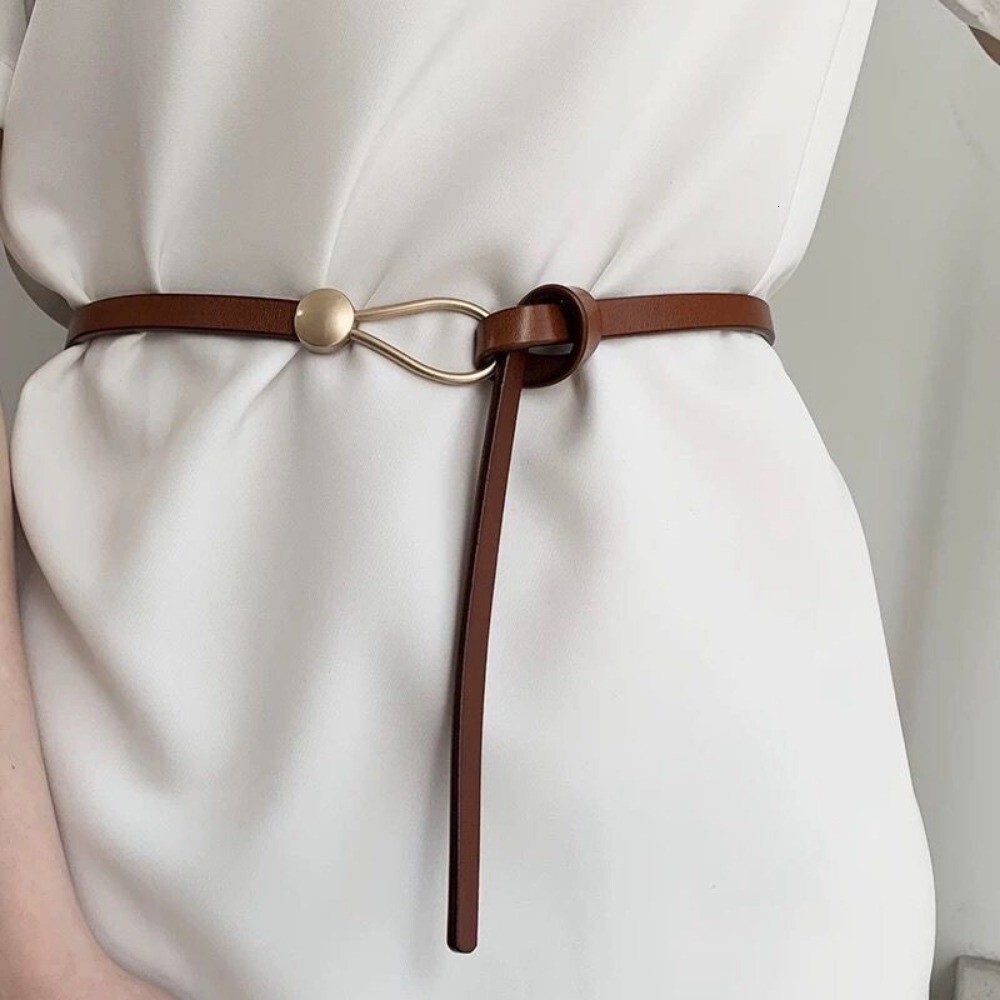 New PU Leather Knotted Belt Adjustable No-Hole Waist Chain Solid Color Loop Strap Thin Waistband for Jeans W260917