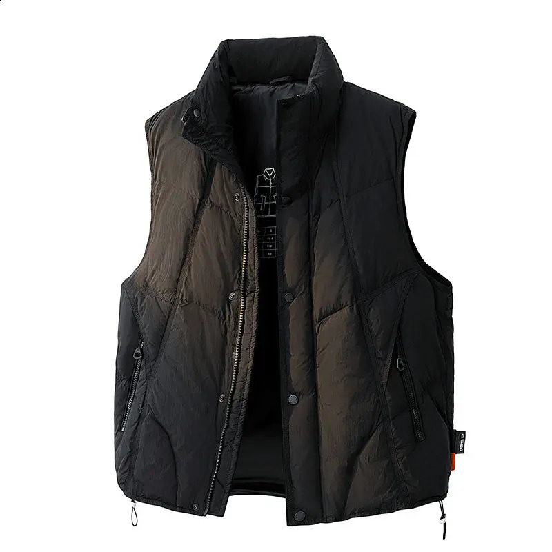 Men's down Vest Stand Collar Color Loose Fit Warmth Sleeveless Tank Top Outerwear for Winter Casual Versatile Style 260916