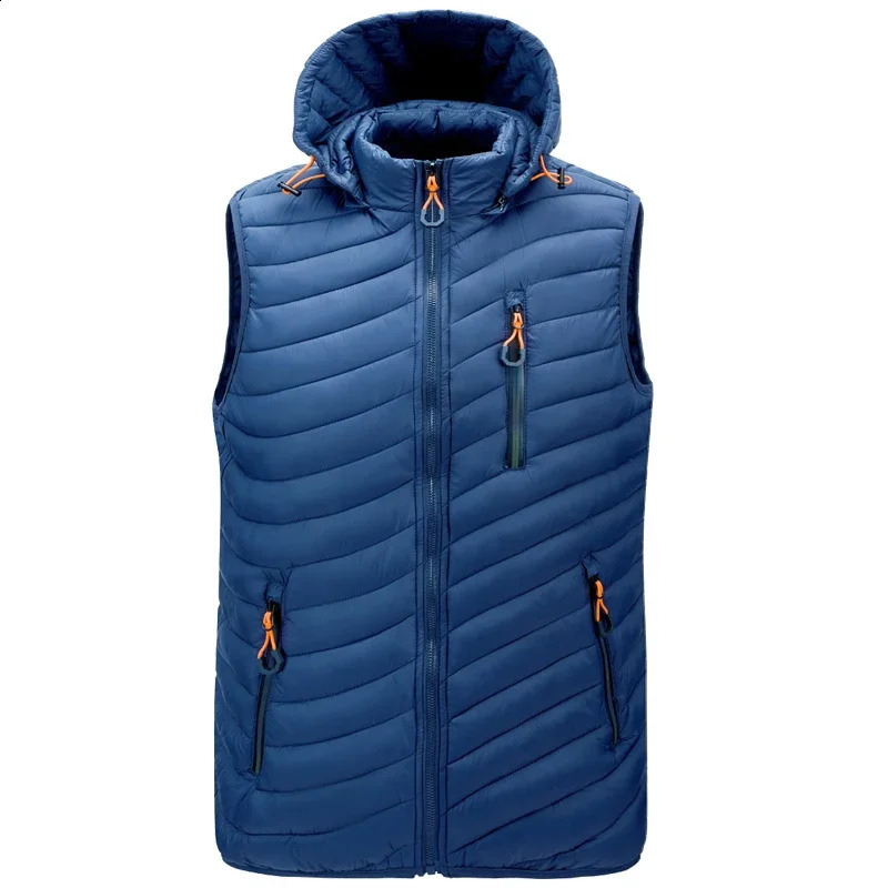 Fashion Casual Pockets Waistcoat Windproof Jacket Winter Male Men Sleeveless Down Vests Solid Hooded Vest men Jackets 260916