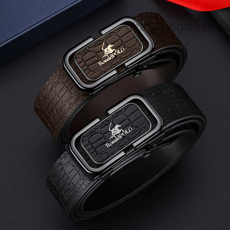 Luxury Brand Designer 2026 Genuine Leather Belt Crocodile Embossed Invisible Automatic Buckle Business Versatile Adjustable Waistband for Daily Wear