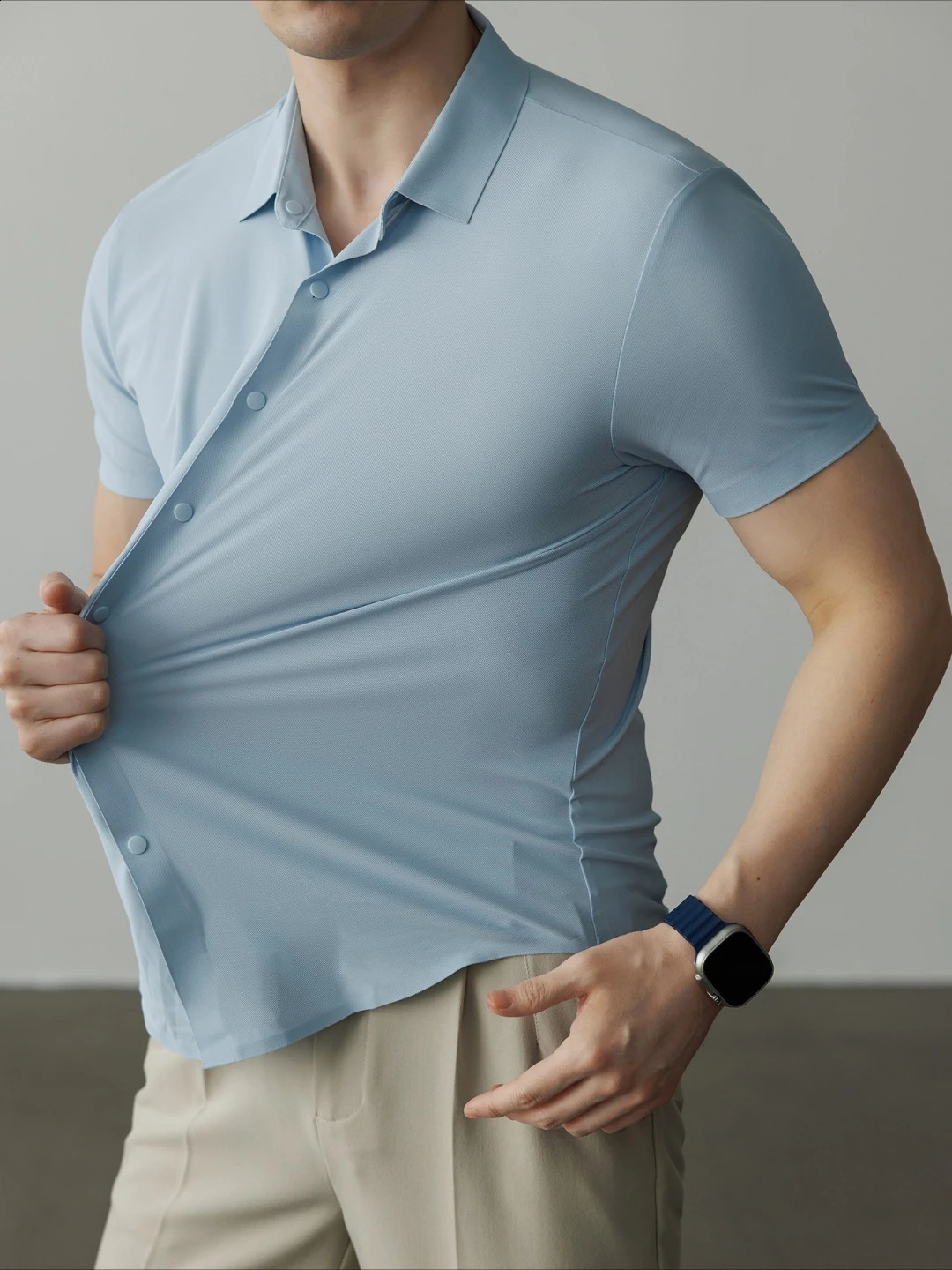 Men's 4-Way Performance Stretch Short Sleeve Shirt Slim Fit Quick Dry Cooling Athletic Polo Casual Button Down Business Top 260916