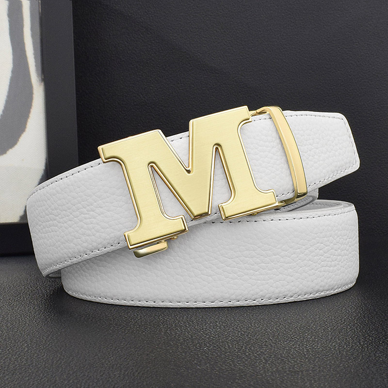 High Quality Designers Letter M White Leather Luxury Famous Young Men Cowhide Brand Relaxed Jeans Mode Man Belt W260917