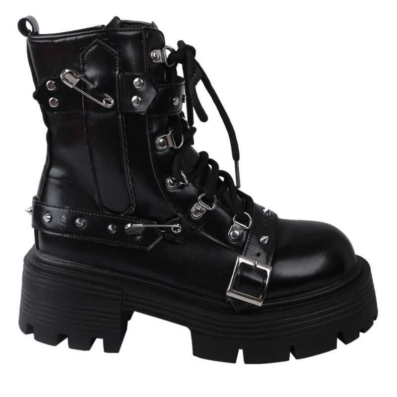 Design New Women's Chain Short Boots Gothic Shoes Street fashion Lady Rock Boots Metal Decor Punk Style Women Shoes D260917