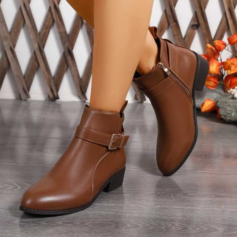 Leather Autumn High-top Winter and Shoes Mid-calf Length Pointed Toe Korean-style Women's Chelsea Boots D260917