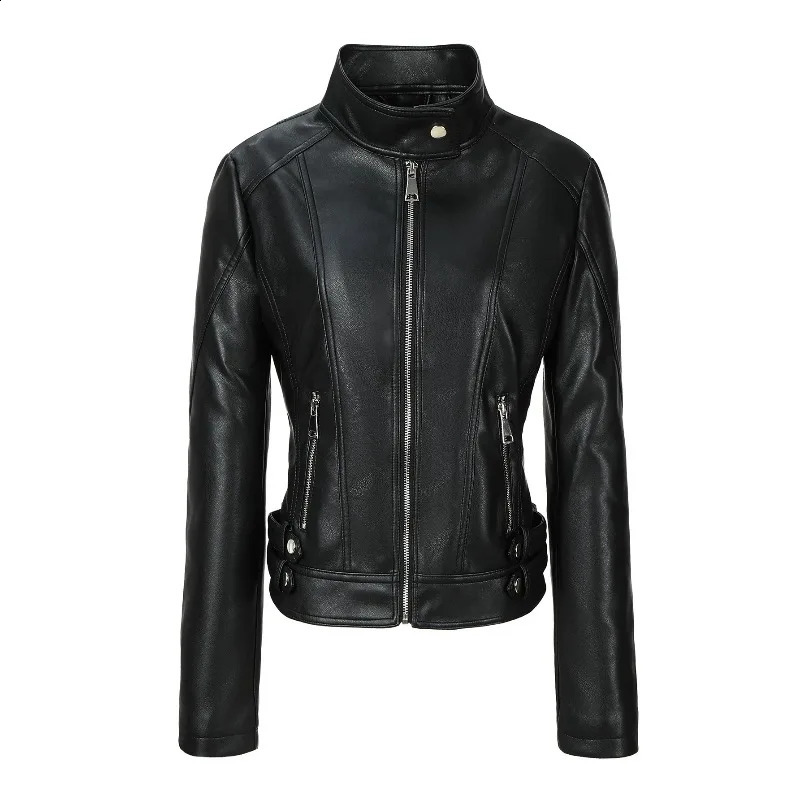 Women Pu Leather Short Coats Stand Collar Long Sleeve Zipper Jacket Woman Fashion Vintage High Street Pu Jackets Y2k Outerwear 260916