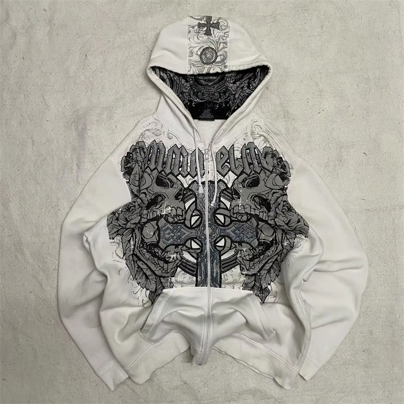 American Y2K Hip Hop Trend Zipper Hoodie Women Street Casual Loose Joker Vintage Sweatshirt Unisex Fleece Padded Warm Hoodie260915ww