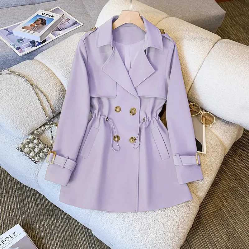 Suit collar Black Trench Coat For women 2025 Spring Autumn New Slim Mid length Windbreaker Coats Female Casual Tops D2609091