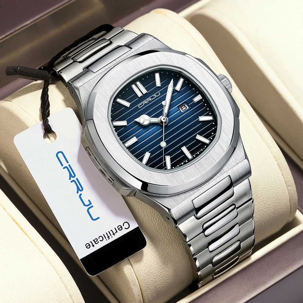 CRRJU Top Luxury Brand Man Watch Sports Waterproof Luminous Date Men Wristwatch Square Dial Quartz Men's Watches High QualityT260916
