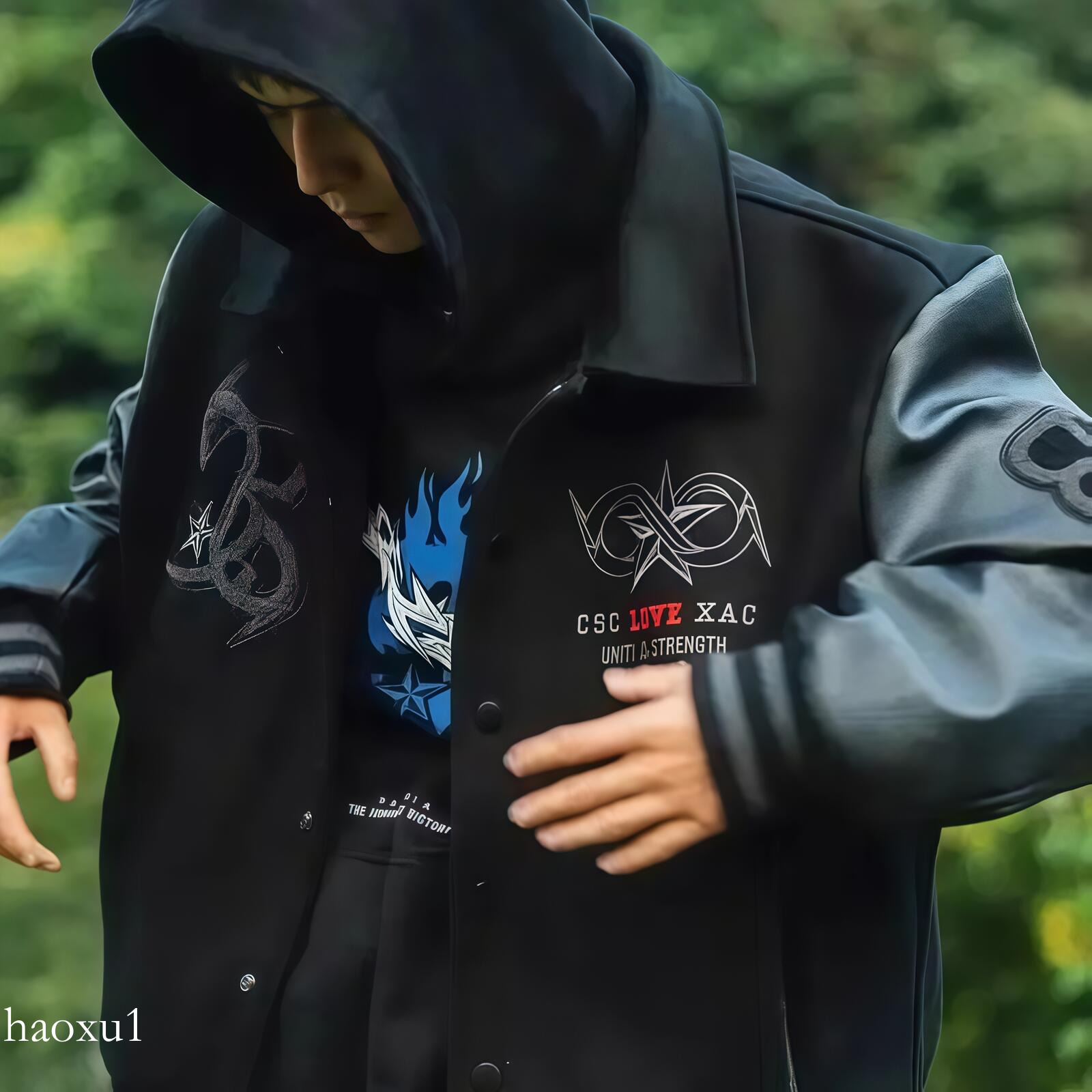 Y2K Retro Trend Leather Jacket Heavy Industry Embroidered Black Short Coat Ins Selling Mens Baseball Uniform Spring and Autumn