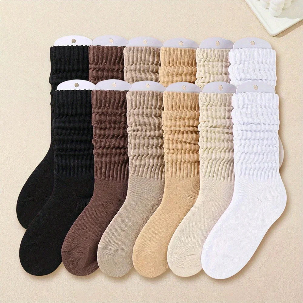 6 pairs of women's mid leg pleated socks suitable for casual clothing daily comfortable and soft texture 260917