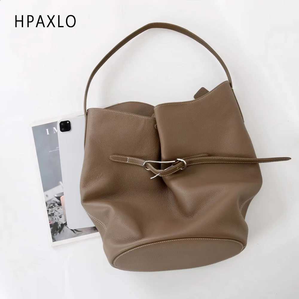 Top Grain Leather Tote New Shoulder Bag Women Underarm Bucket Versatile Commuter Female Purse high end bag handbag H260905