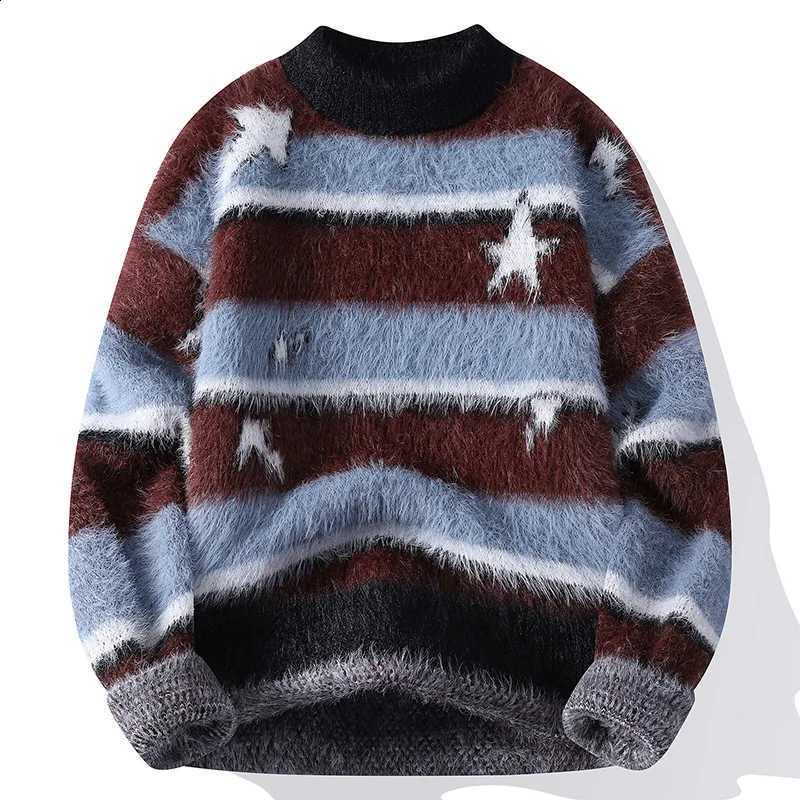 Warm New in Men's Casual Fake mink fur Retro Knitted Sweater Round Neck Pullover Sweater Suitable For Autumn Winter J260916