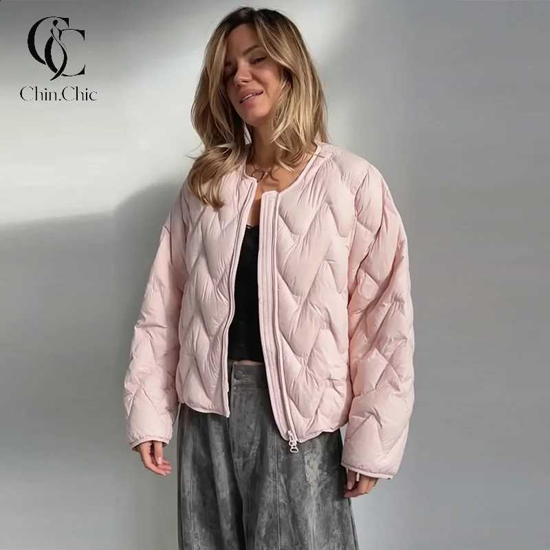 Wave Quilted Cropped Puffer Women Winter Jackets O Neck Jacket Loose Oversized Lightweight Coat for Woman Casual Outerwear H260917