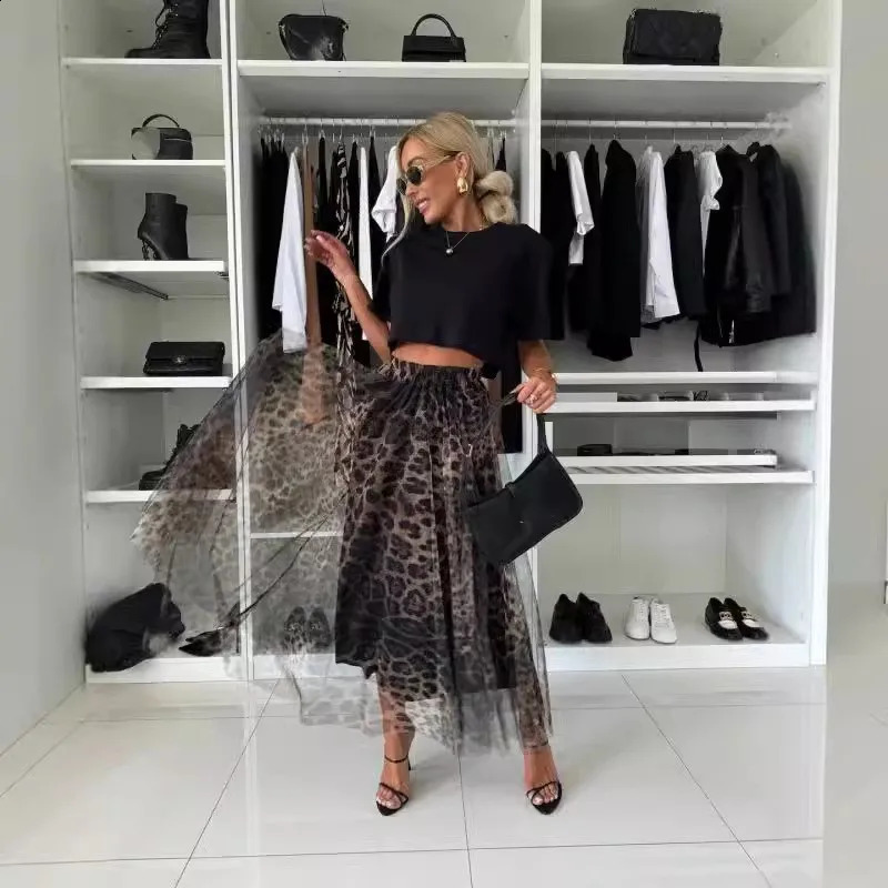 Womens Leopard Print Skirt With Elastic Waist And Large Swing Mesh Sexy Autumn And Winter Versatile Ladiess Skirt 260917