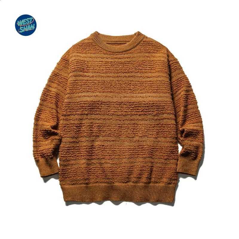 US WESTSHAN EU Premium Quality Size Luxury Sweater Outdoor Street Hiking Vintage Winter Wool Stripe Sweater For Men Women J260916