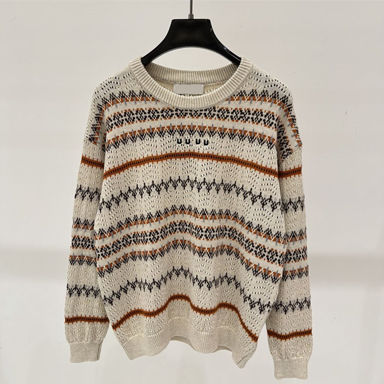 Retro Women Hollow Mesh Sweater Designer Fair Isle Embroidery Crew Neck Drop Shoulder Breathable Pullover Autumn Travel Weekend Casual Knit Sweatshi