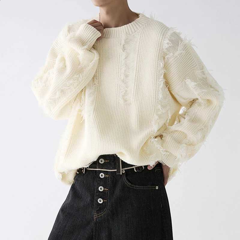 Niche Design Men's Knitting FEWQ Tops Round Collar Solid Color Tassel Knits Casual All-match Loose Male Pullovers Simple 24K5924 J260916