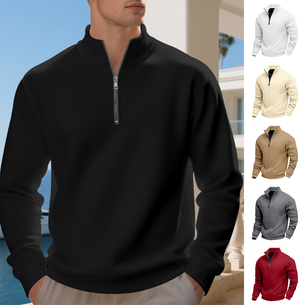 Autumn Winter Men's Fleece Quarter Zip Pullover Man Long Sleeved Loose Stand-up Collar Sweater Casual Comfy Mock Neck Sweatshirt J260917