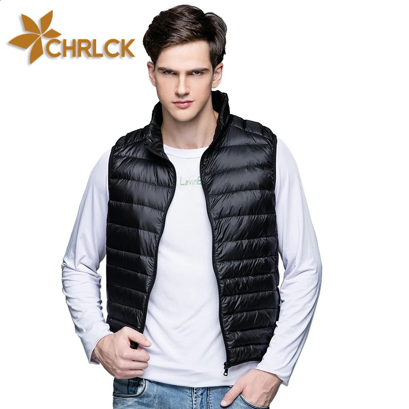 CHRLCK Men's Hiking Down Vest Waterproof Ultra Light Thermal Coat Men Hutting Camping Skiing Duck Down Vest Outdoor 260916