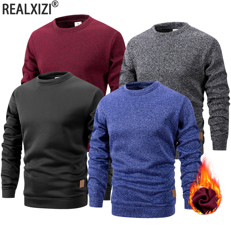 Men's Autumn Long Sleeve Knit Pullover Solid Color Crewneck Warm Sweater Men Casual Loose Sweatshirt Street Sportswear J260917