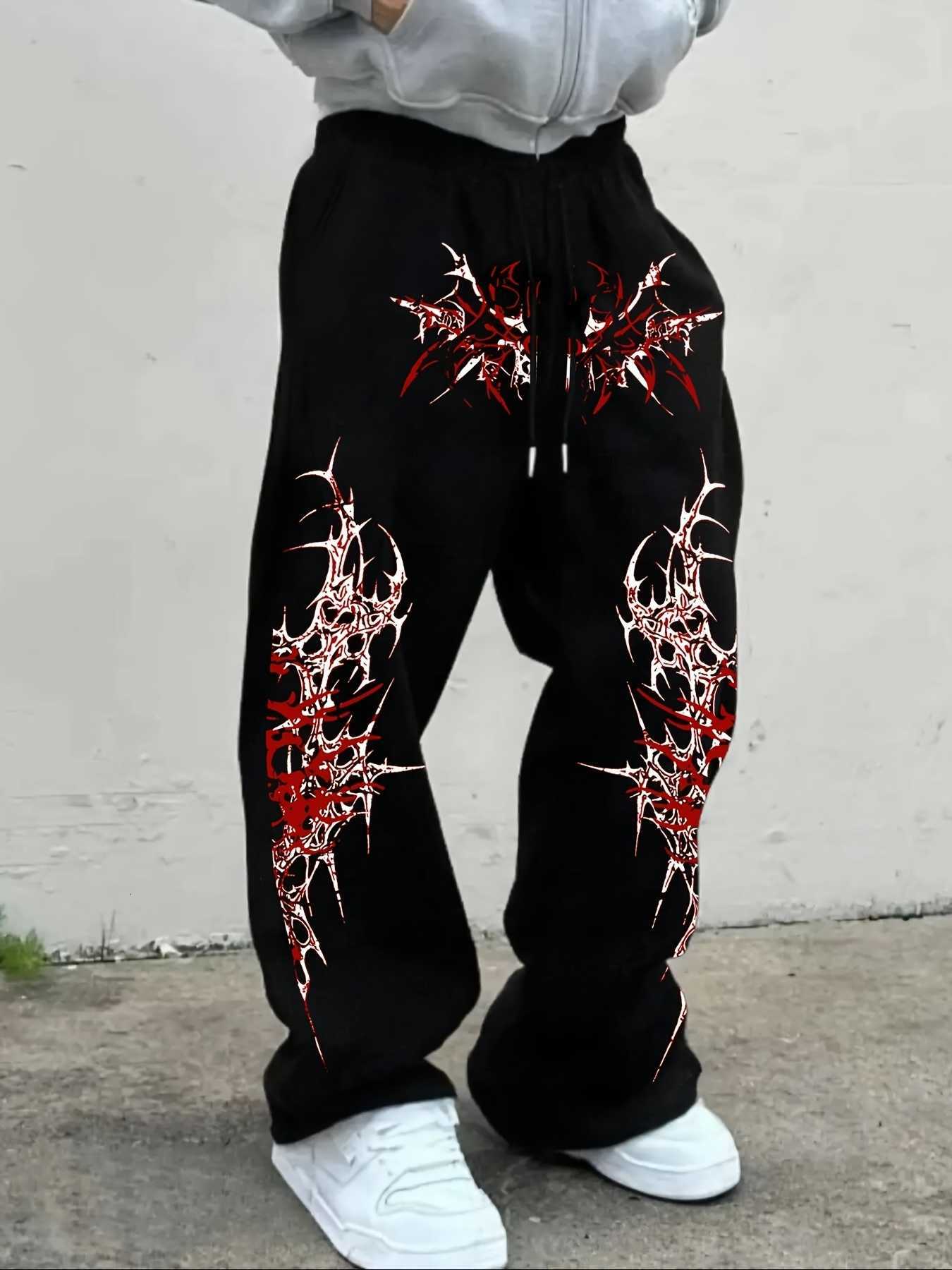Unisex Hot Selling Abstract Red Thorn Graphic Straight Leg Jogger Pants Y2K Gothic Street Style Casual Sports Long TrousersT260917