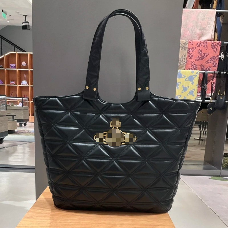 Saturn Large Capacity Rhombus Embroidered Thread Tote Bag Men's and Women's Commuting Shoulder Bag
