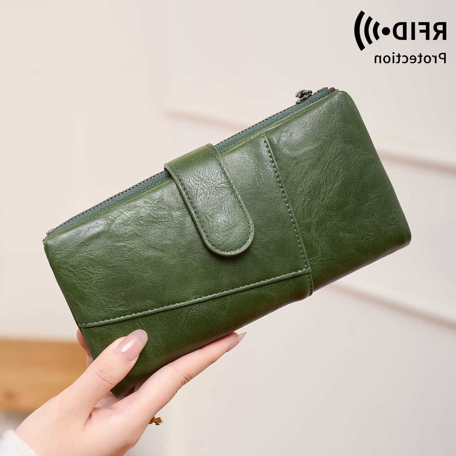 Women's RFID Anti-Theft Wallet Retro Double Zipper Large Capacity Holder Fashion Simple Tri-fold Long Clutch BagT260917