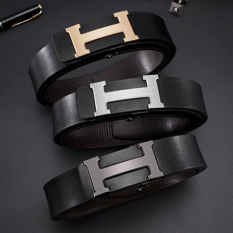 Men's automatic buckle belt, made of top-grain cowhide, 3.5cm wide, suitable for business casual wear with dress pants or jeans, manufacturer